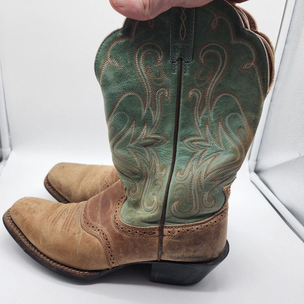 Ariat Legend Western Cowboy Boots Women 8.5B Brown Mint Green Leather Square Toe - Picture 2 of 7